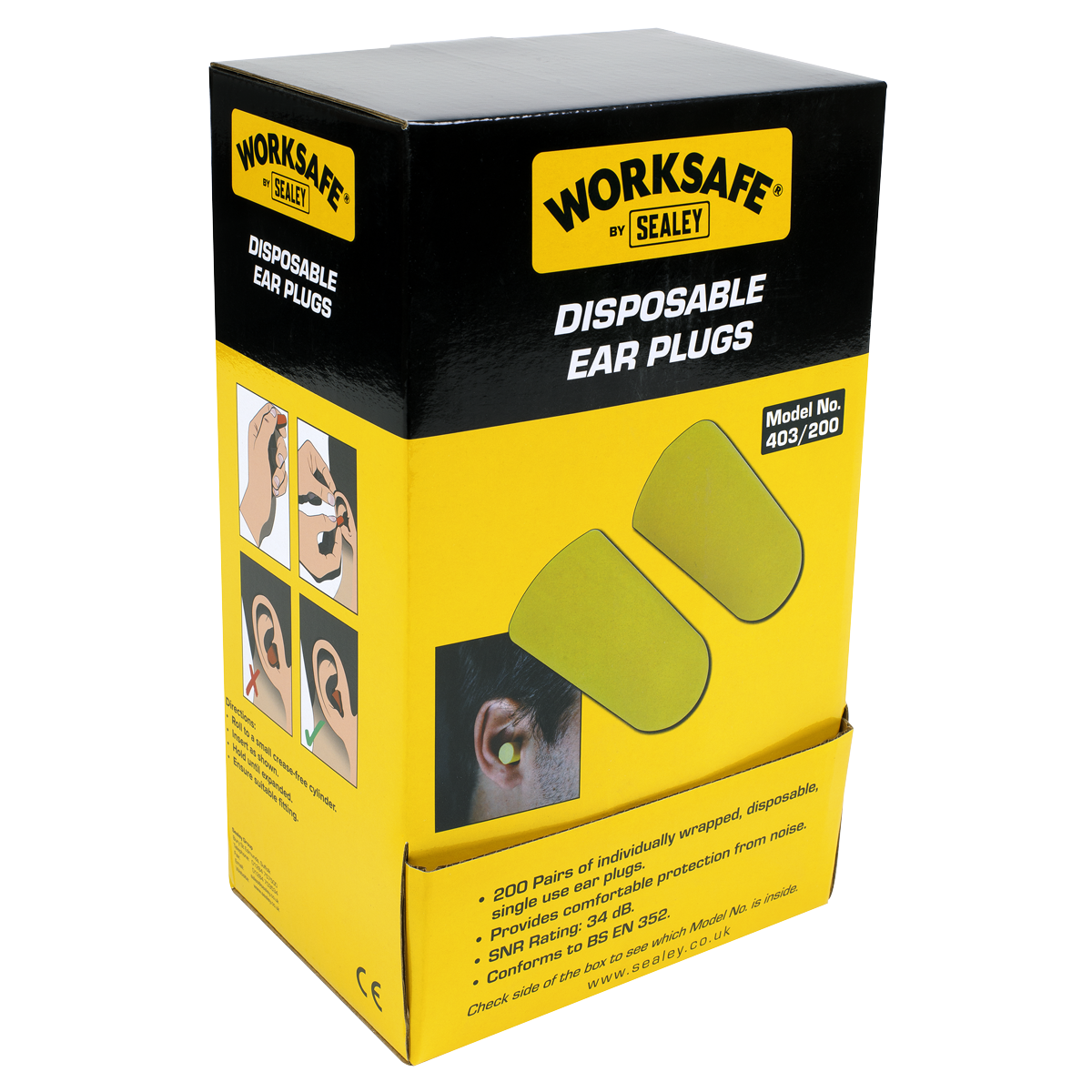 Ear Plugs Disposable 200 Pairs Sealey Tools UK Jawel Tools